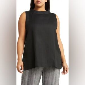 Eileen Fisher Band Collar Sleeveless Organic Linen Blend Tunic